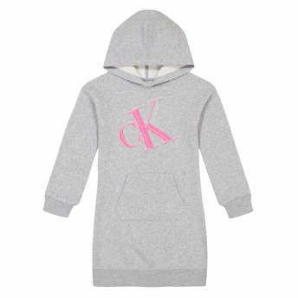 Calvin Klein CK Youth Hoodie Dress Girl S 7-8 Gray pink NWT